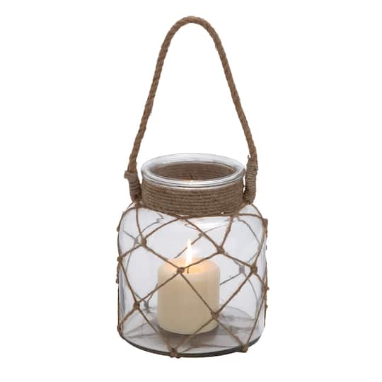 8" Glass Coastal Candle Holder Lantern